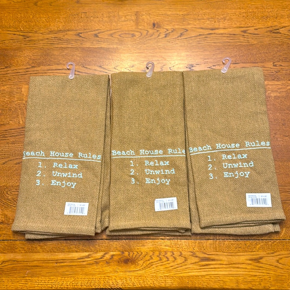 Beach House Rules Hand Towels - Lot of 3 - NWT